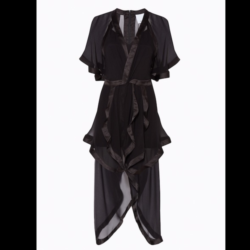 Acler draped silk black wrap dress in size US 10